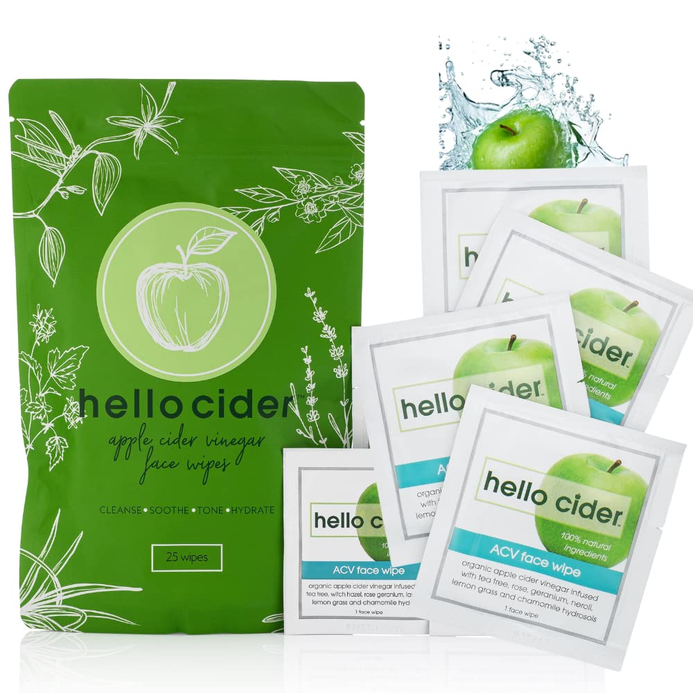 Hello Cider front packaging showing organic ACV acne wipes benefits
