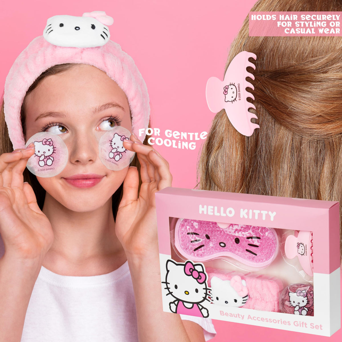 Hello Kitty glitter gel eye pads closeup showing texture and targeted cooling