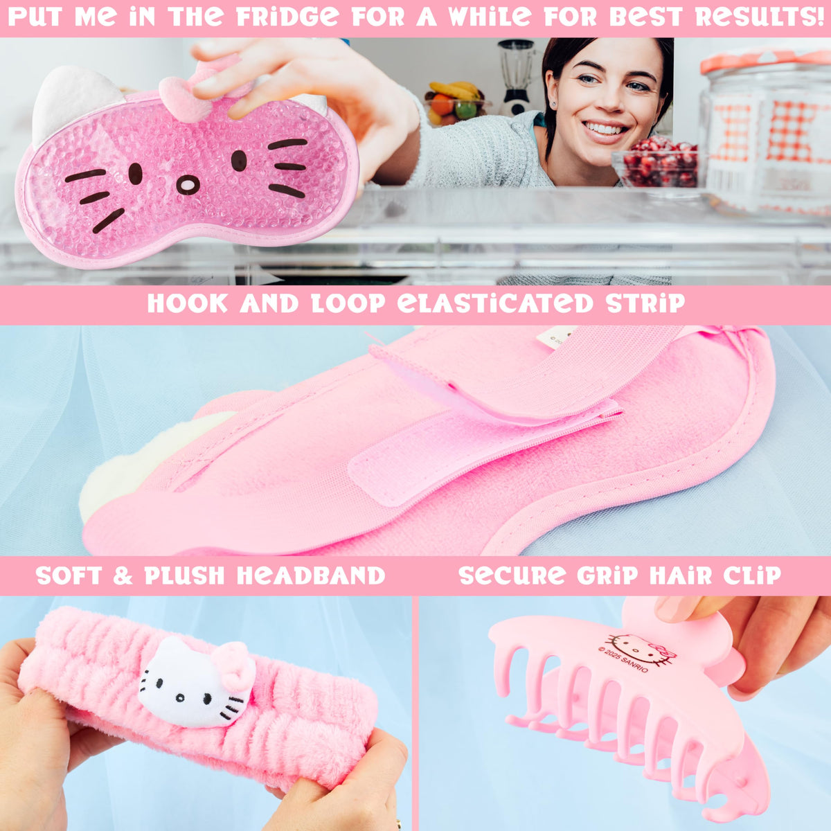Hello Kitty plush skincare headband detail soft fabric keeps hair back comfortably