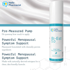 HelloPharmacist jar beside wild yam and hyaluronic components for ingredient clarity