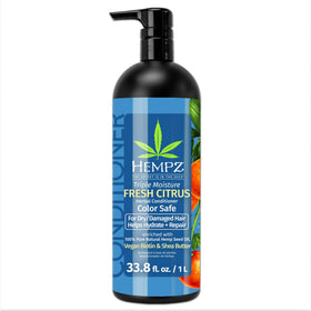 Hempz bottle front view showing label and scent, highlights moisturizing benefit