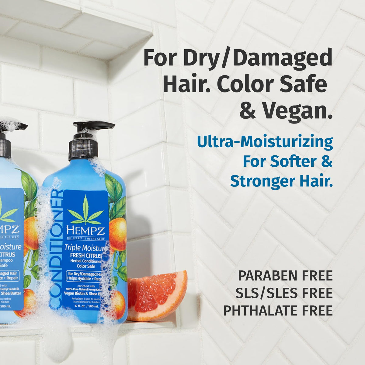Hempz conditioner texture on hand dispensed to show creamy, non-greasy hydration