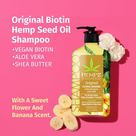 Hempz label close-up highlighting biotin and color-safe benefits