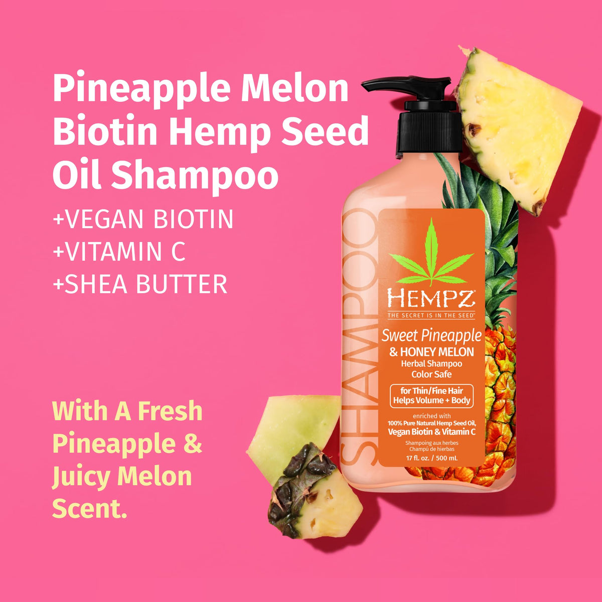 Hempz label close-up highlighting biotin and color-safe benefit