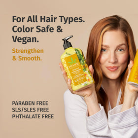 Hempz shampoo texture on palm demonstrating hydrating, non-greasy lather