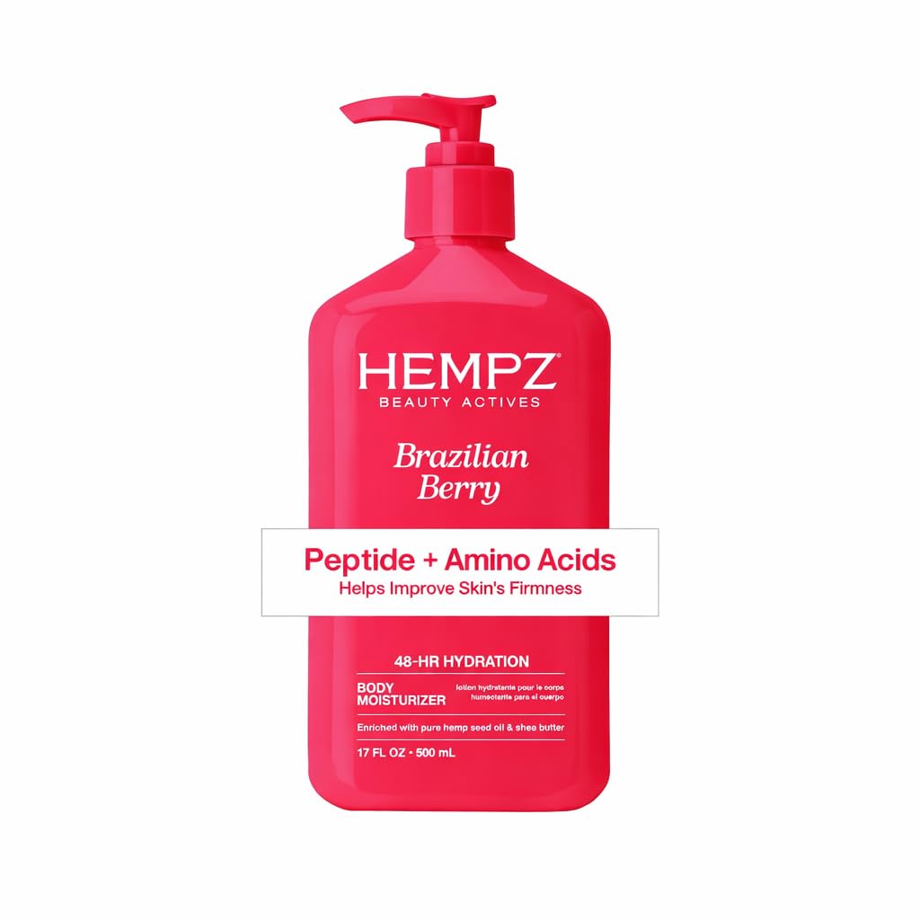Hempz front packaging showing 17 oz bottle and Brazilian Berry scent benefit