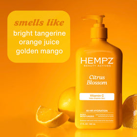 Hempz ingredient label with vitamin C and plant extracts benefit