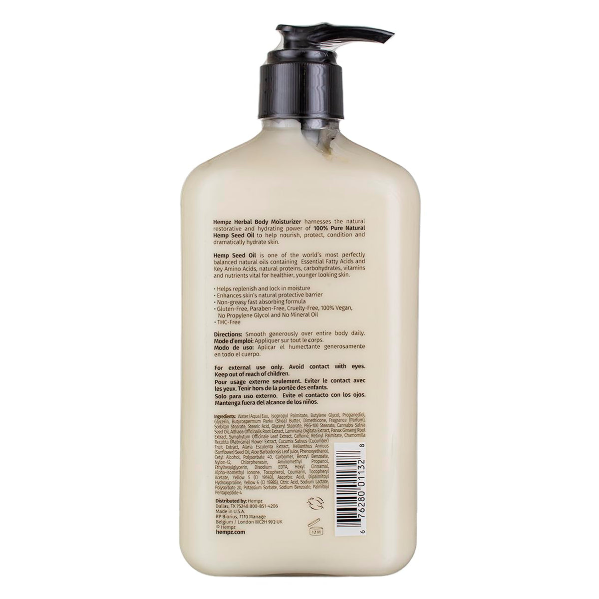 Hempz lotion texture close-up illustrating creamy, fast-absorbing hydration