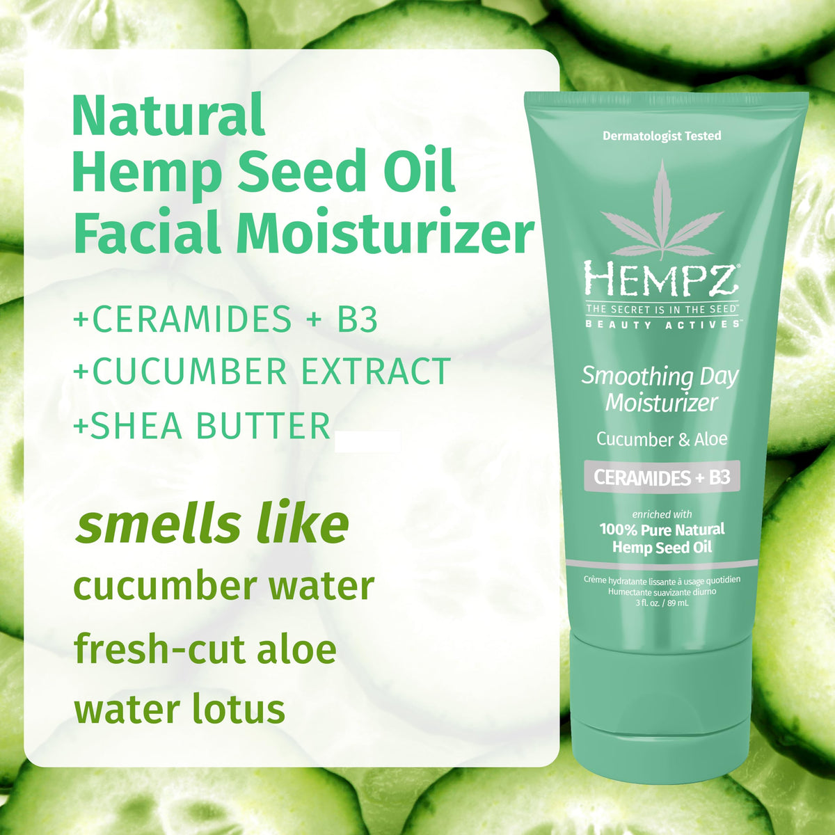 Hempz cream texture close-up showing smooth lotion and hydrating, non-greasy finish