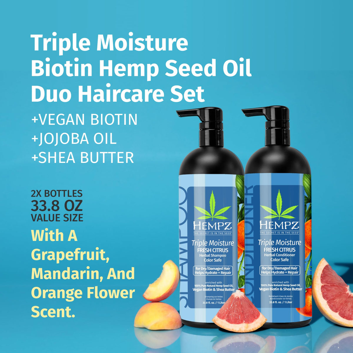 Hempz shampoo being poured from bottle illustrating cleansing action and gentle foam