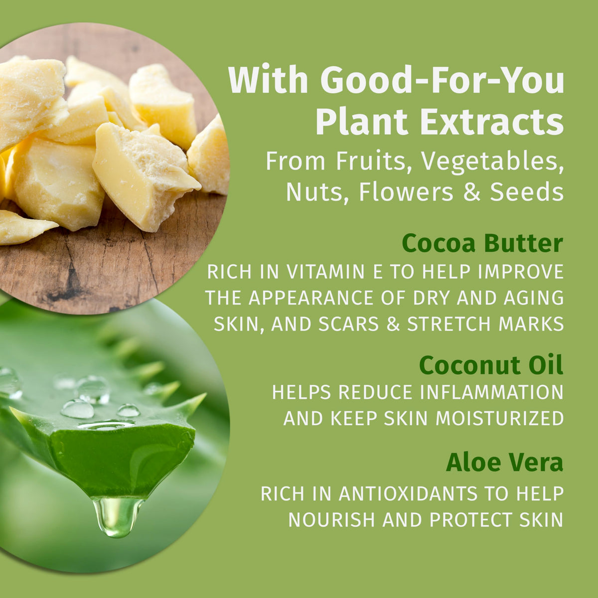 Hempz ingredient collection with hempseed, coconut, and cocoa butter benefits