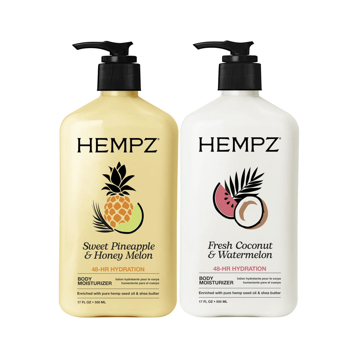 Hempz front packaging showing both scent bottles and moisturizing benefit