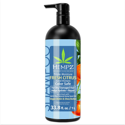 Hempz front packaging showing bottle and fresh citrus benefit