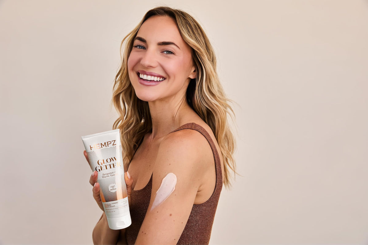 Hempz application on arm demonstrating even, streak-free coverage and gradual color build