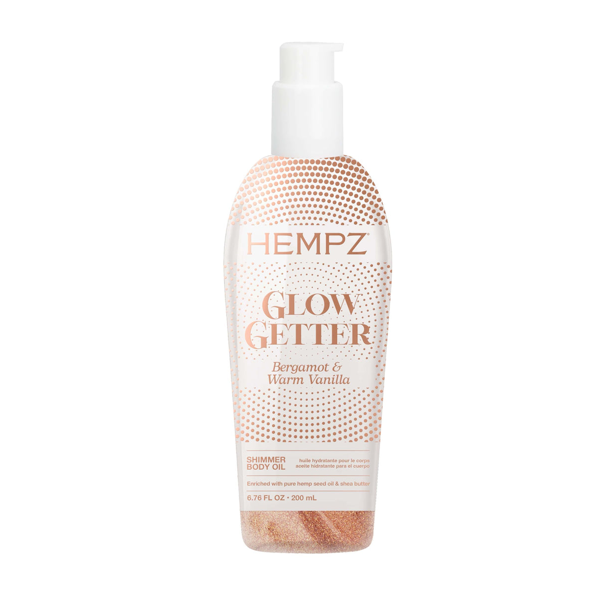 Hempz front bottle shot showing label and pump, highlights easy dispensing benefit