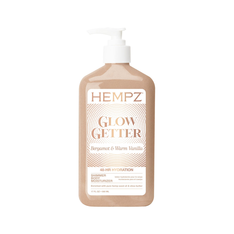 Hempz front bottle view showing label and shimmer benefits