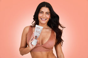 Hempz lotion texture closeup showing creamy consistency and mica shimmer for hydrated glow