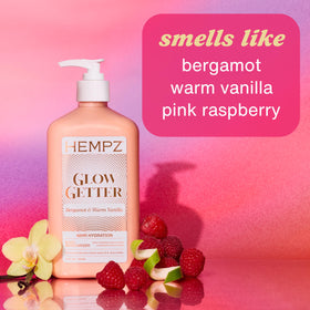 Hempz dispensing lotion from pump illustrating easy application and fast absorption