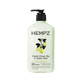 Hempz front label showing green tea and Asian pear benefits