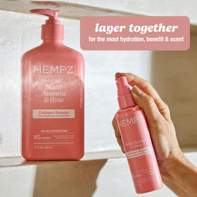 Hand holding Hempz bottle to show travel size and easy application