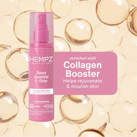 Ingredient collage with hemp seed oil, shea, hyaluronic acid showing nourishing benefits