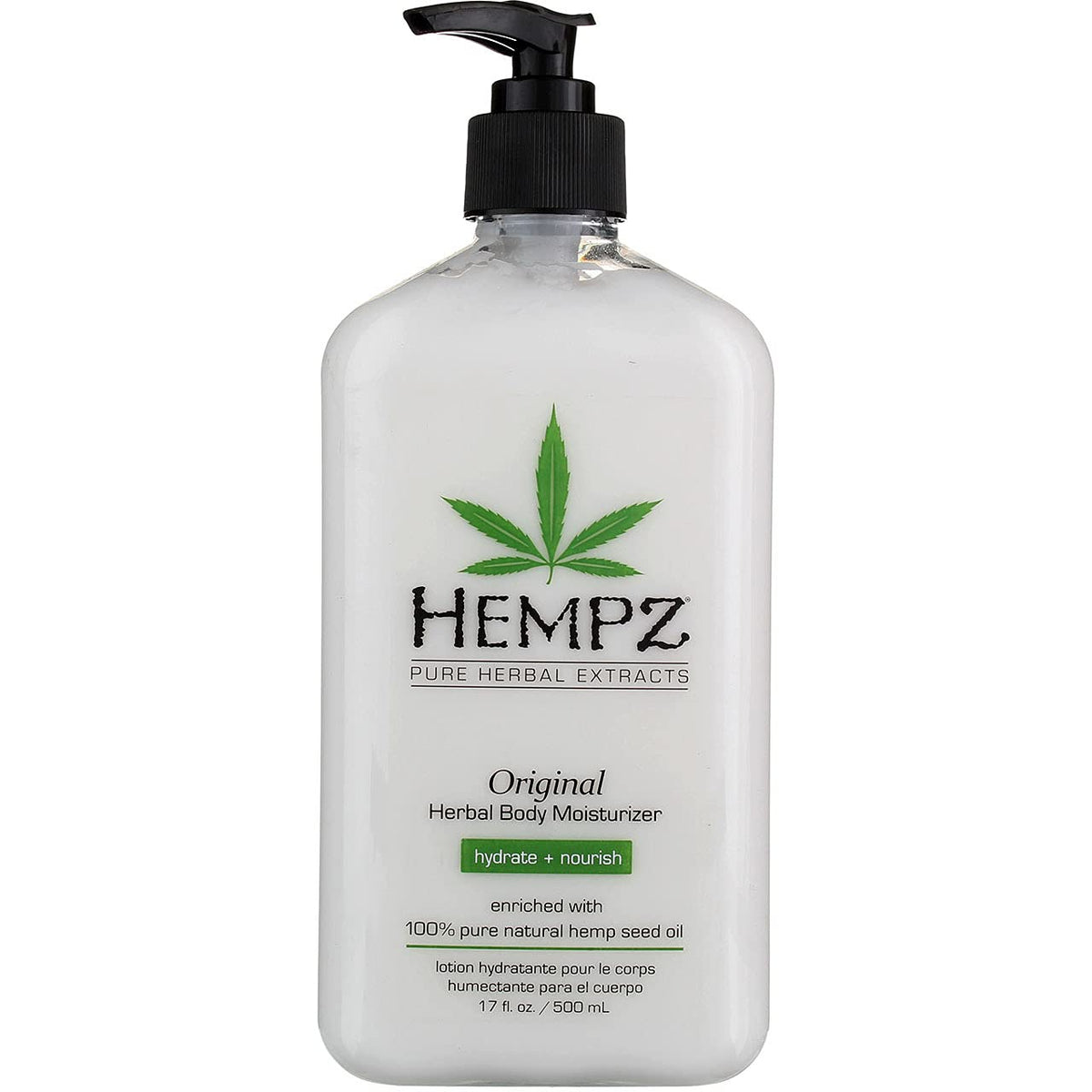 Hempz label close-up showing ingredients and vegan, paraben-free benefits