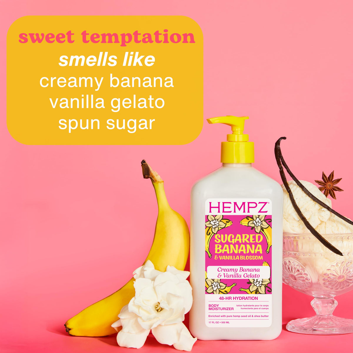 Hempz lotion swiped on arm highlighting smooth texture and instant hydration