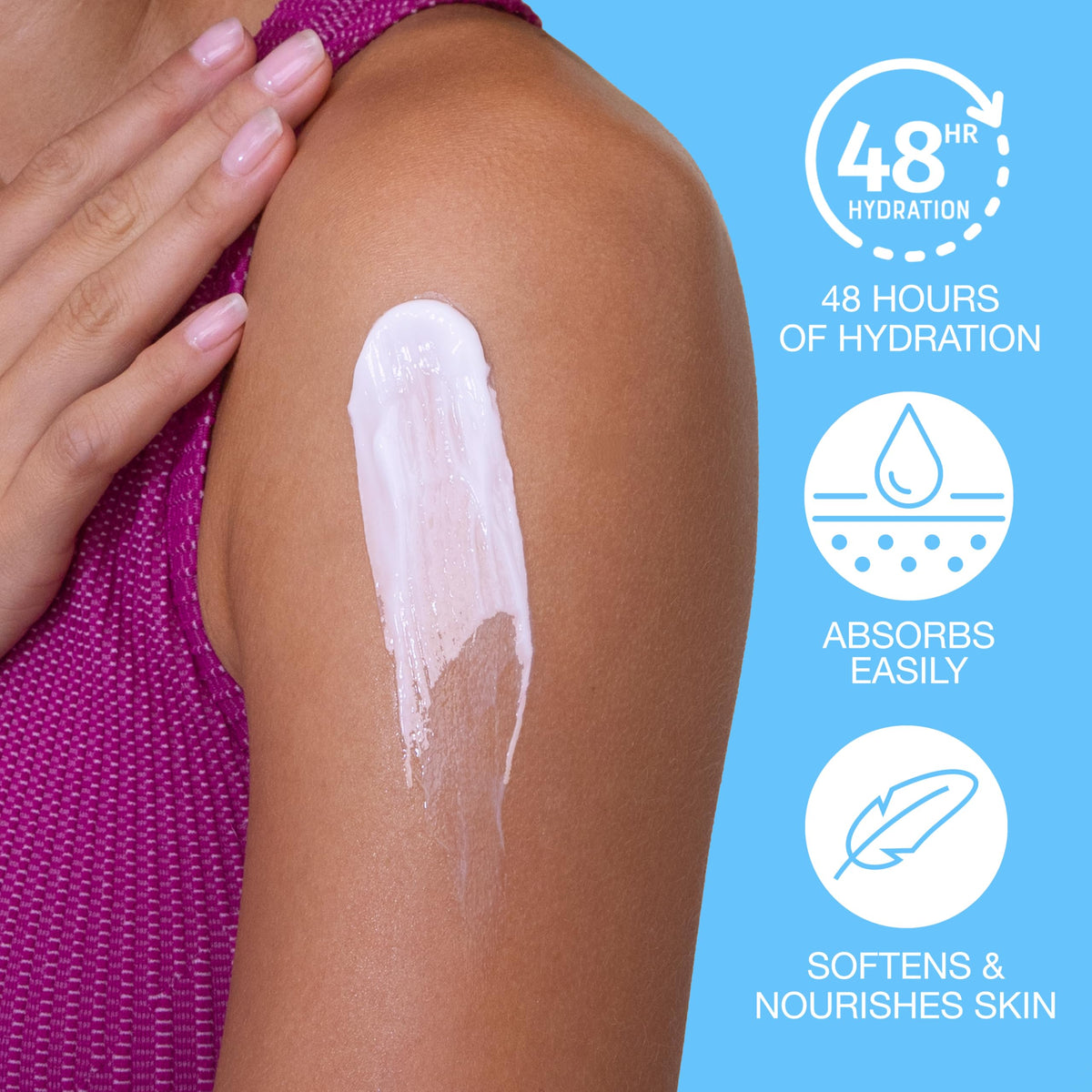 Hempz lotion texture close-up showing creamy finish and fast-absorbing hydration benefit