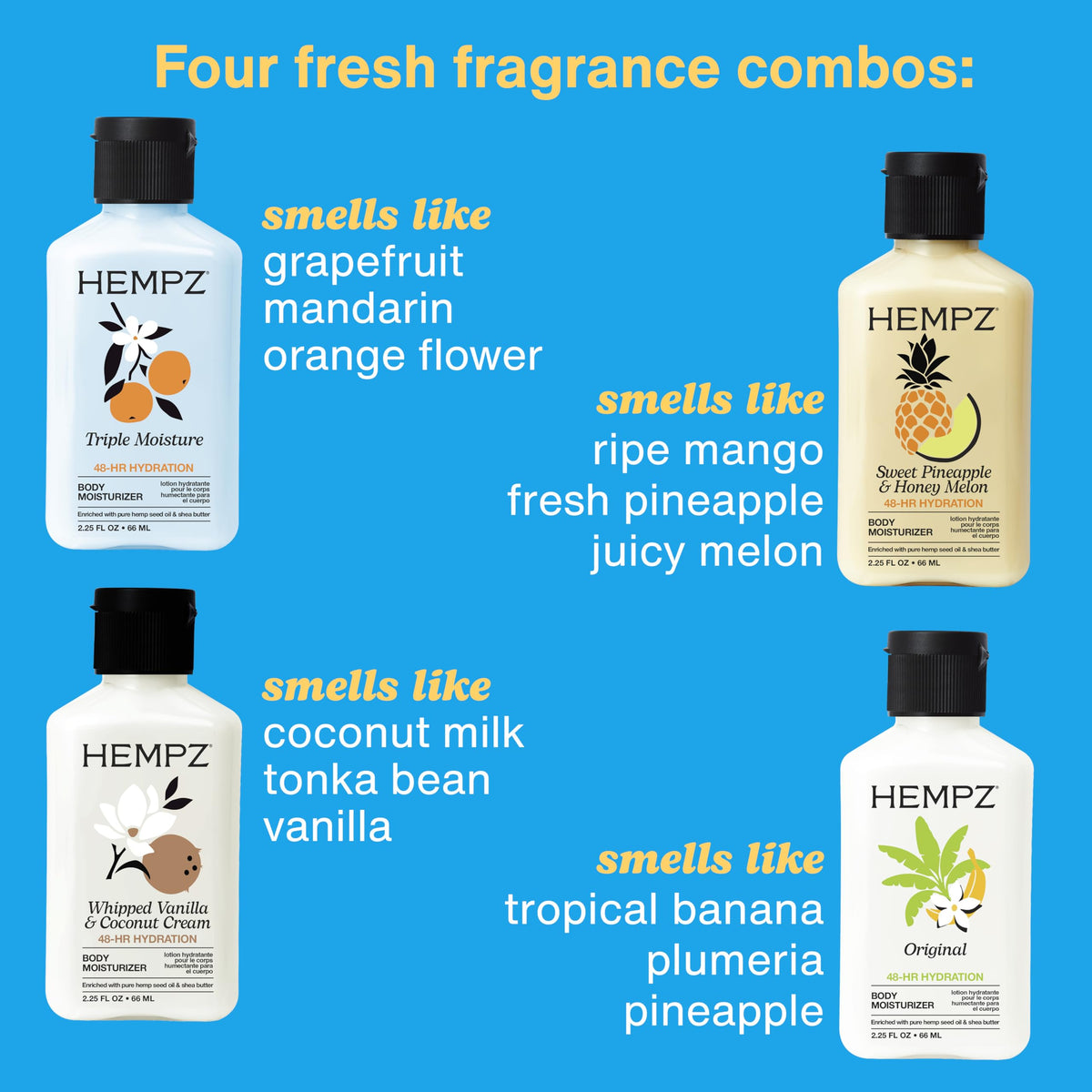Hempz Original mini bottle front label highlighting soothing fragrance