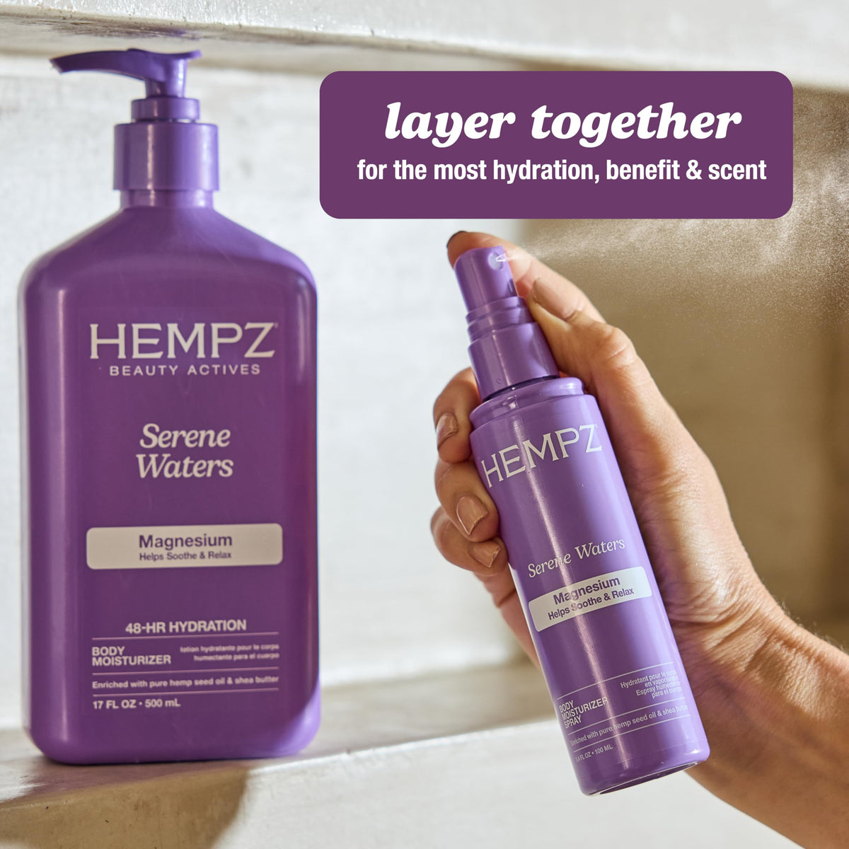 Hempz lotion on bathroom counter in evening scene suggesting relaxing bedtime ritual