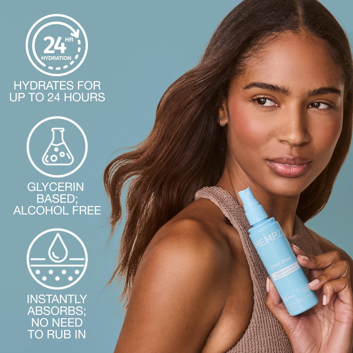 Hempz close-up nozzle highlighting easy spray and no-rub application