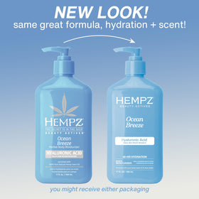 Hempz Ocean Breeze lotion texture swipe showing creamy, fast-absorbing finish