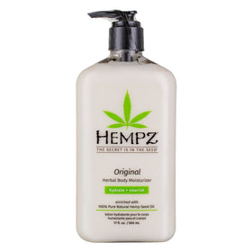 Hempz front pump bottle showing brand and size, highlights convenient dispensing