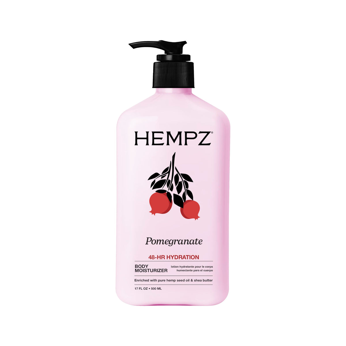 Hempz bottle front packaging showing bright citrus pomegranate scent and size