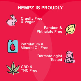 Hempz on bathroom shelf staged with towels conveying daily skincare routine