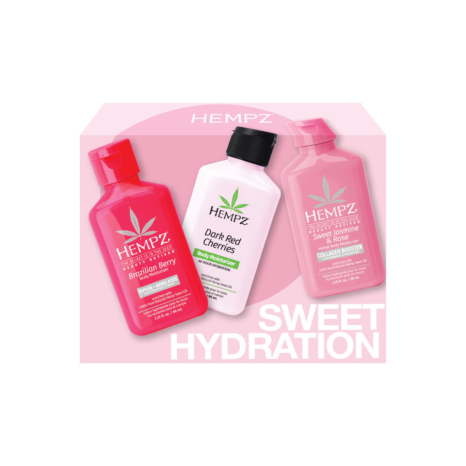 Hempz front packaging showing three mini lotions, compact gift-ready convenience