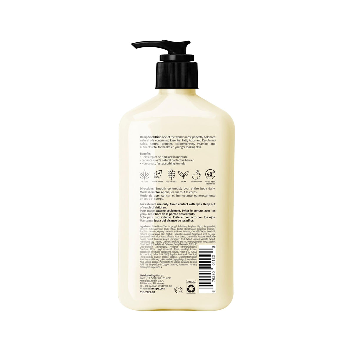 Hempz pump dispenser close-up for precise, mess-free application benefit