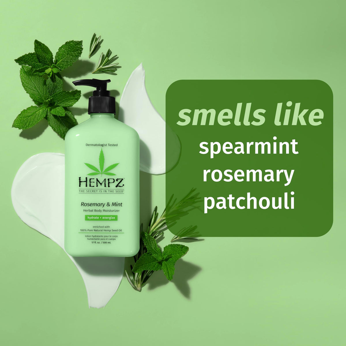 Hempz cream texture close-up showing lightweight non-greasy formula for soft skin
