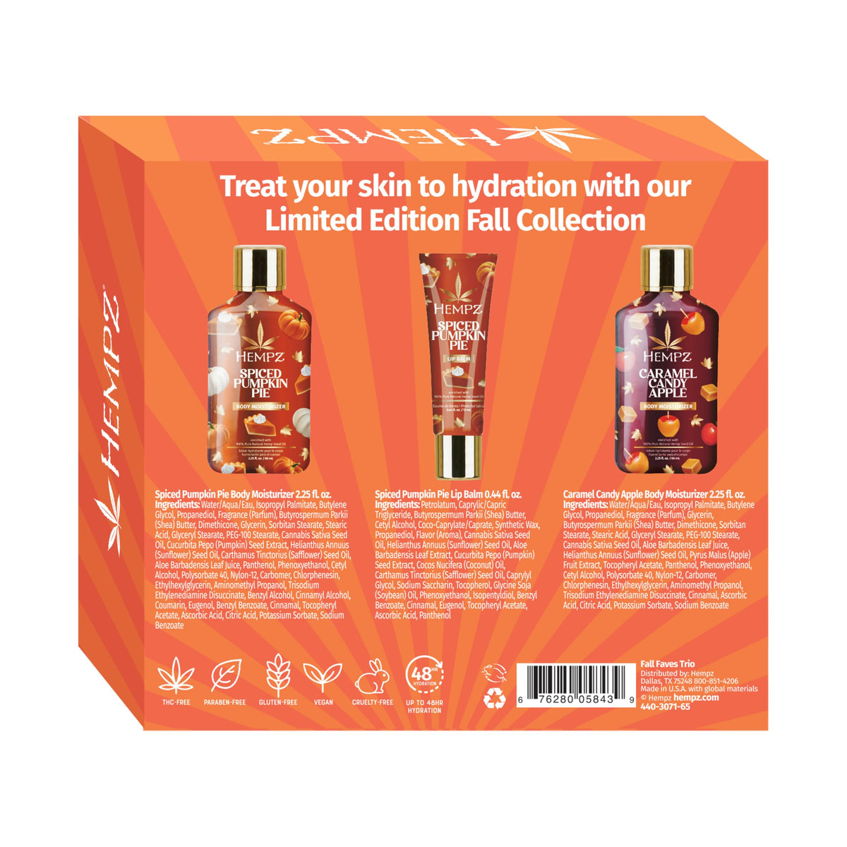 Hempz Spiced Pumpkin Pie lotion close-up label and flip-top, moisturizing benefit