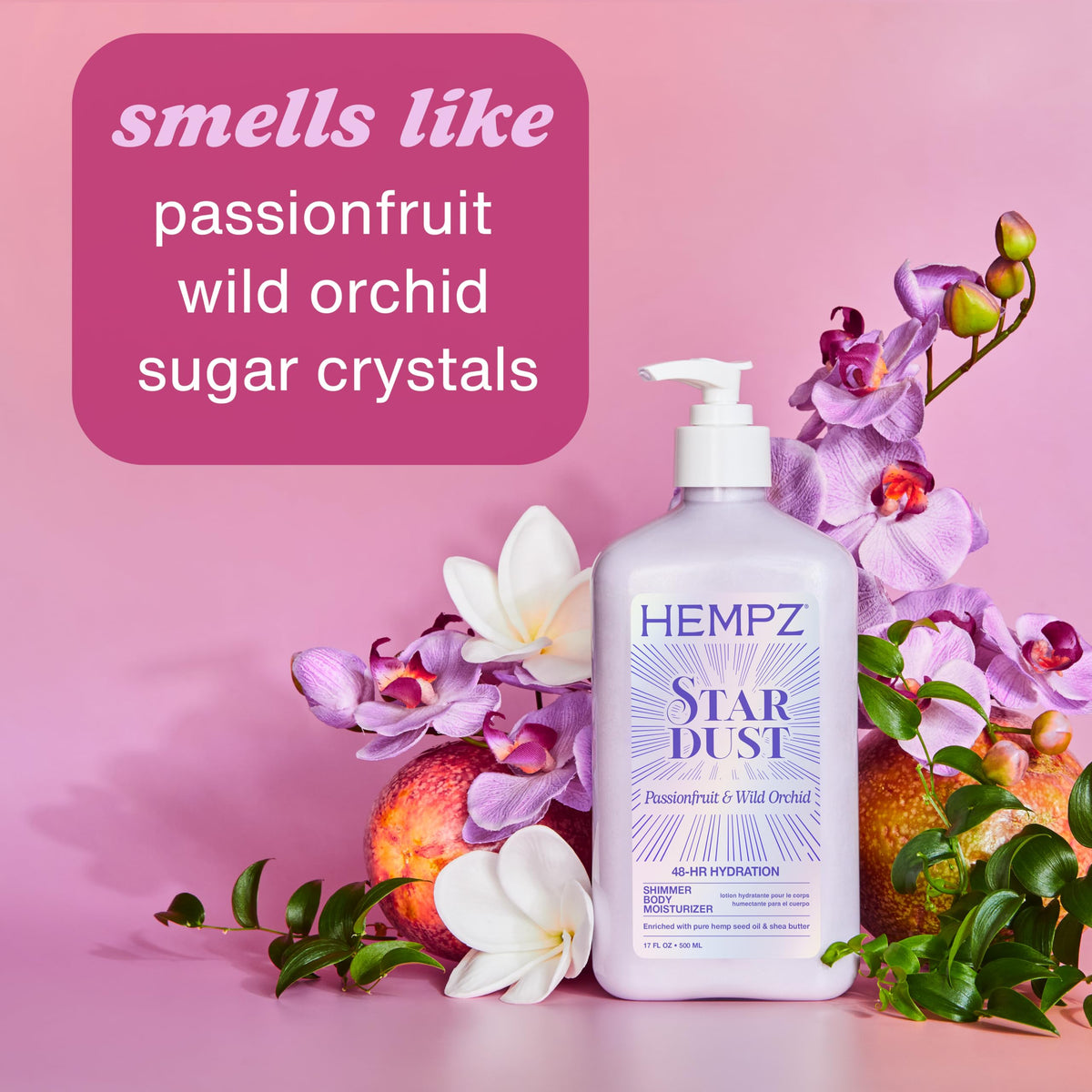 Hempz lotion texture close-up showing hydrating shimmer finish