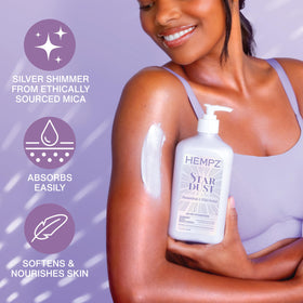 Hempz applied on arm demonstrating iridescent glow and hydration