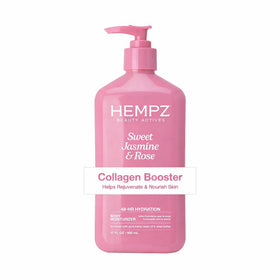 Hempz front label of Sweet Jasmine & Rose moisturizer showing size and scent benefits