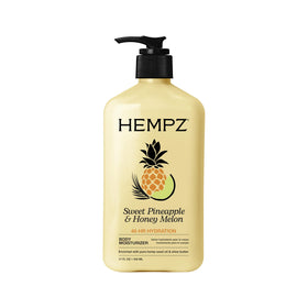 Hempz front bottle showing sweet pineapple honey melon label and hydration benefit
