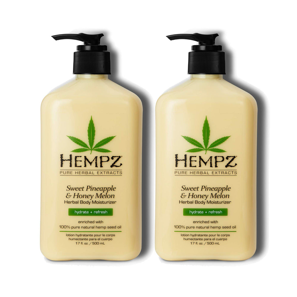 Hempz front packaging showing bottle and tropical scent benefit
