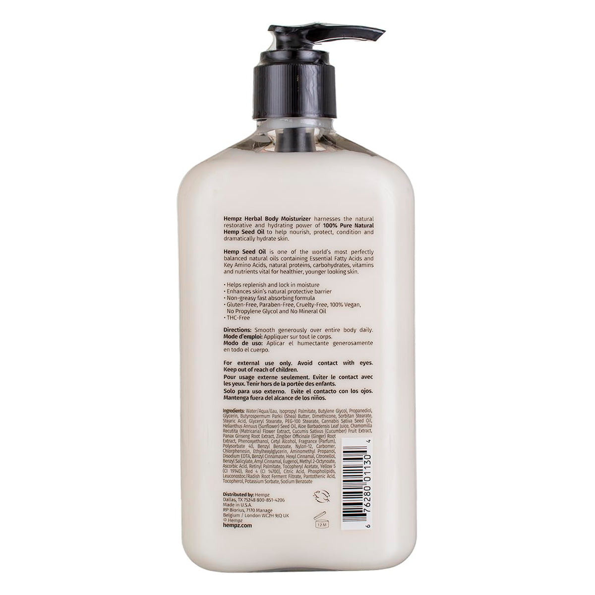 Hempz creamy lotion texture close-up demonstrating smooth, non-greasy absorption