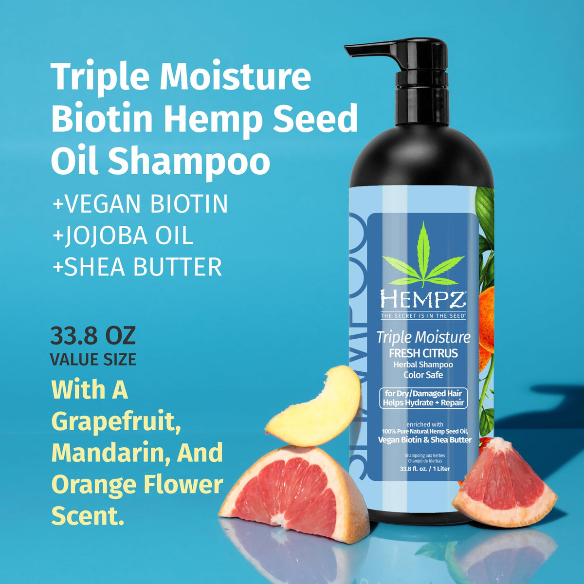Hempz creamy shampoo texture close-up showing moisturized strands benefit