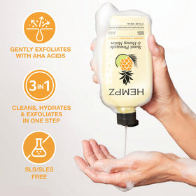 Hempz creamy lather close-up highlighting moisturizing texture and gentle cleanse benefit