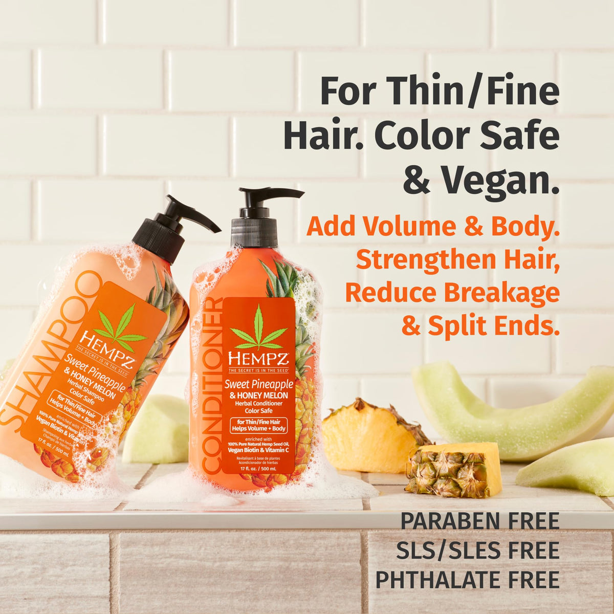 Hempz shampoo texture on hand, demonstrates creamy lather and hydration