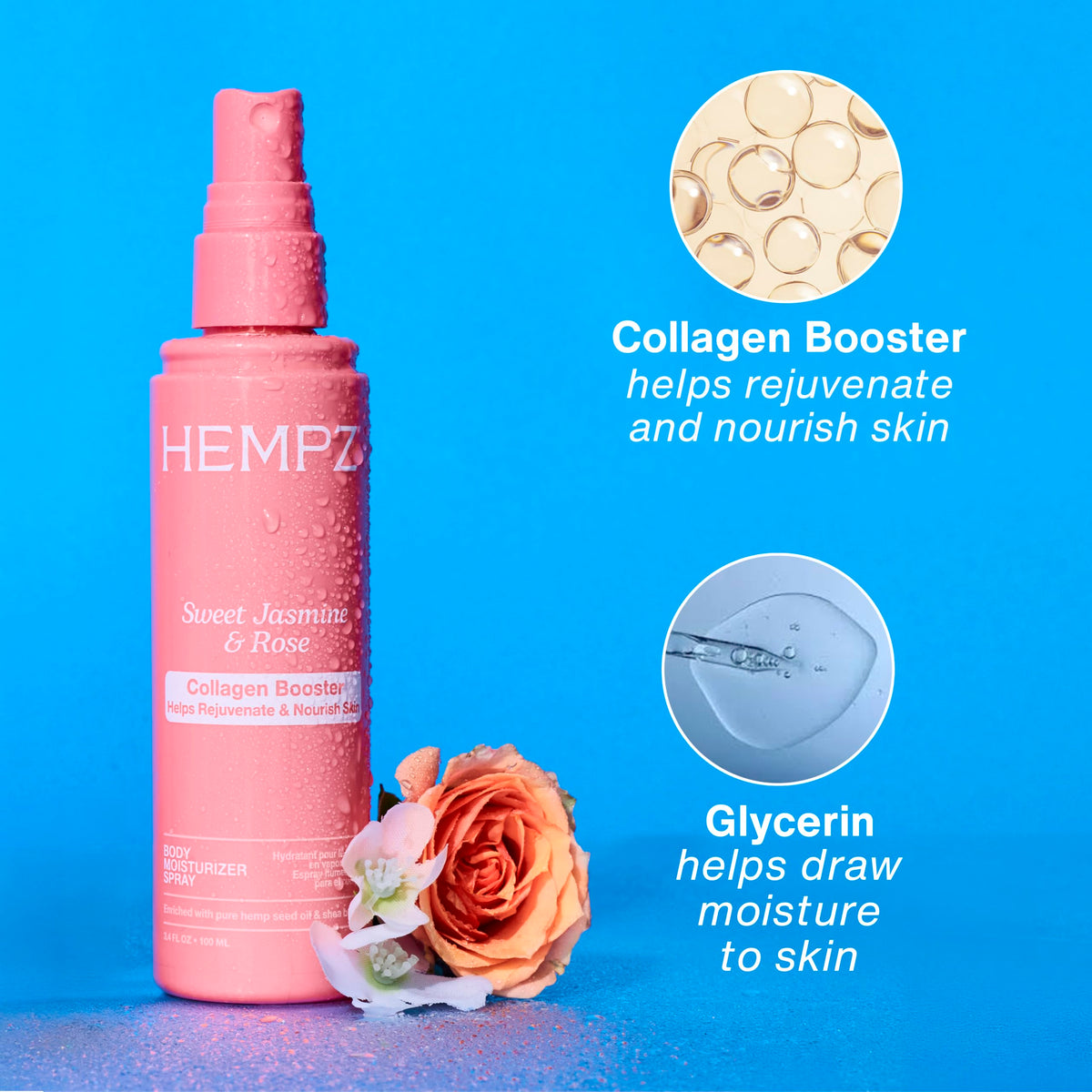 Travel flatlay with Hempz bottle in a bag illustrating TSA-friendly convenience