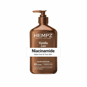 Hempz front packaging of Vanilla Lux moisturizer showing size and label benefit hydration
